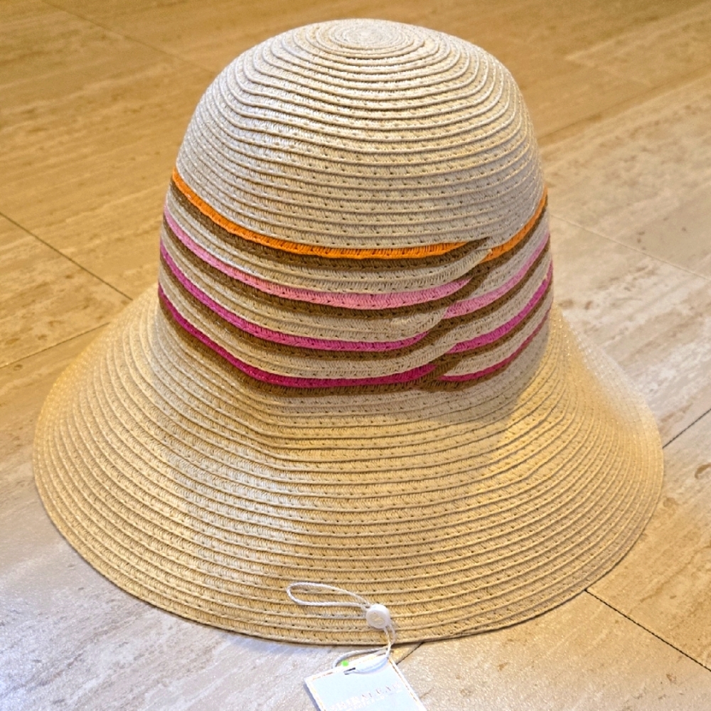 New Shiraleah Chicago Striped Natural Beige Sun Hat - Picture 1 of 7